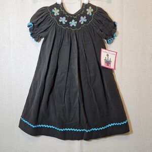 Castles & Crowns Toddler Girl Brown Corduroy Smocked Embroidered Bishop 3T